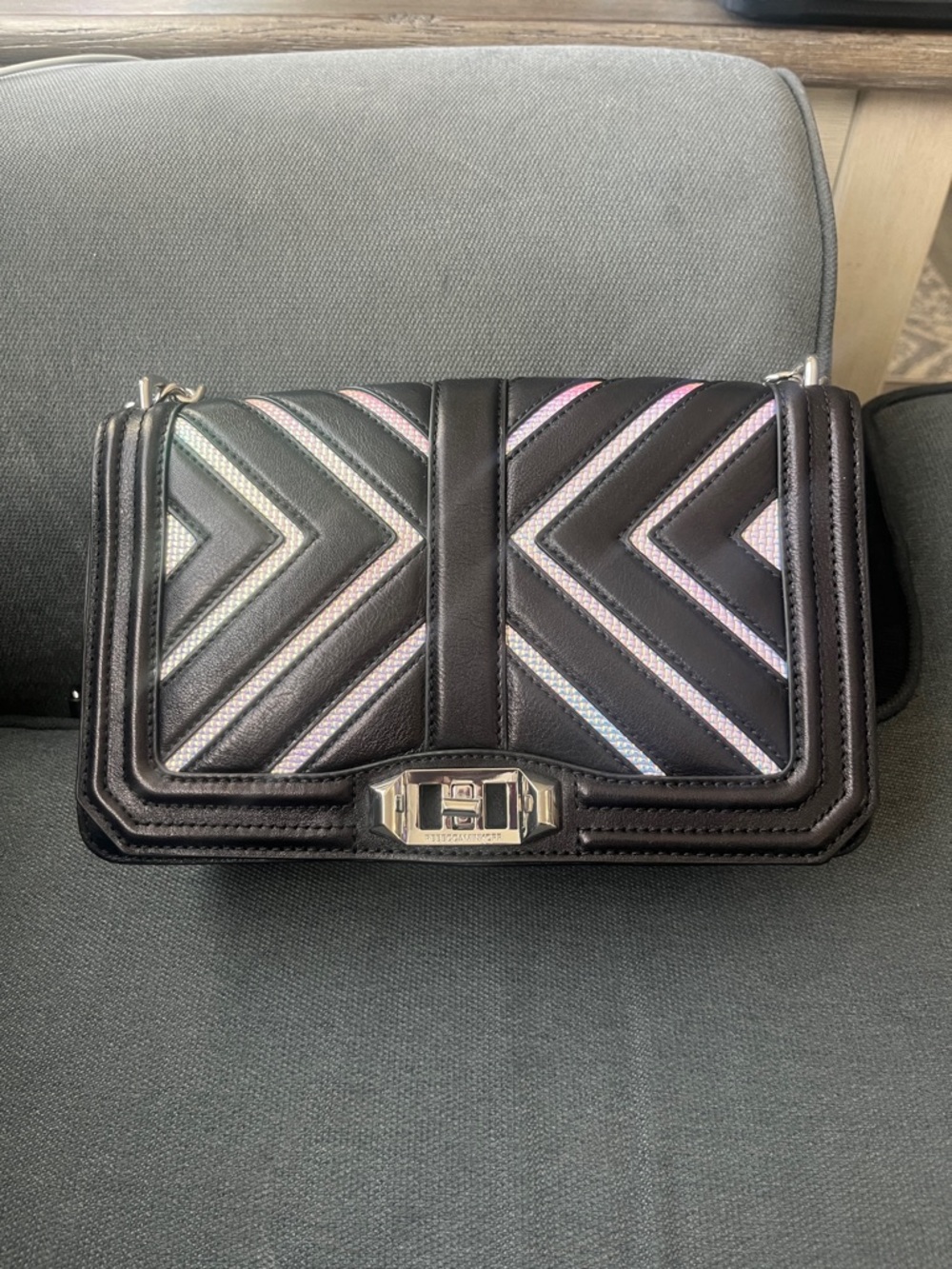 Rebecca Minkoff Black Chevron Shoulder Bag with Iridescent Stripes